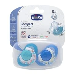 Chicco 7483521 Compact Boy Succhietto, Silicone, Blu, 12+ Mesi, 2 Pezzi