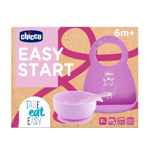 CHICCO Set Pappa EASY START In Silicone Per Lo Svezzamento 1 CHICCO Set Pappa EASY START In Silicone Per Lo Svezzamento